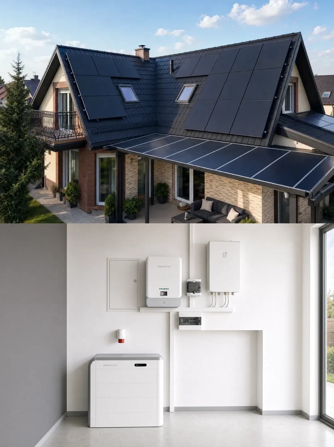 Instalacja fotowoltaiczna 7,5 kWp na dachu oraz magazyn SigenStor 15 kWh z falownikiem Sigen Hybrid TP2 8 kW - zestaw Optymalny